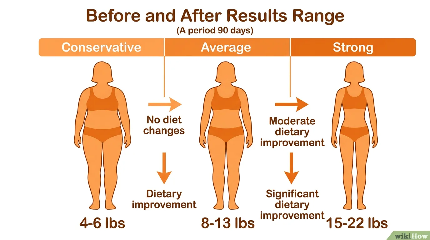 90-day Citrus Burn before after results comparison table showing conservative average and strong results WikiHow
