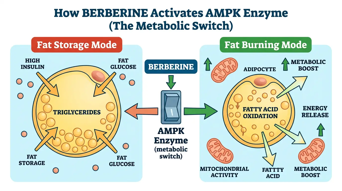 Berberine AMPK activation pathway metabolic switch fat burning mode WikiHow illustration
