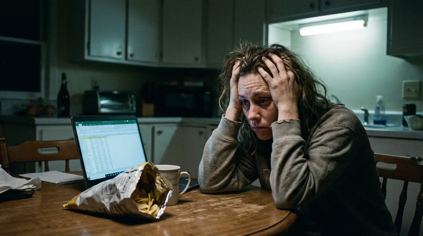 Stressed woman showing signs of cortisol weight gain