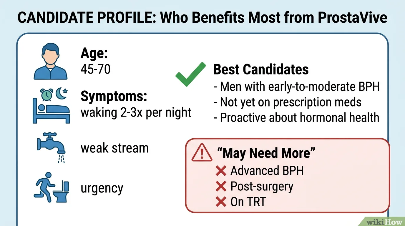 Ideal ProstaVive candidate profile men over 45 prostate symptoms decision diagram WikiHow style