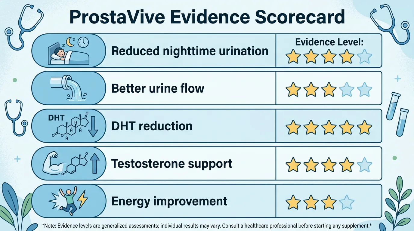 ProstaVive mechanism evidence scorecard showing clinical support for each ingredient claim WikiHow diagram