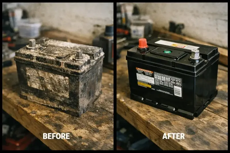 Dead battery before and after reconditioning - complete restoration