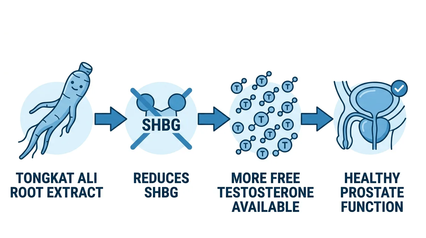 Tongkat Ali testosterone optimization pathway prostate health mechanism WikiHow educational diagram
