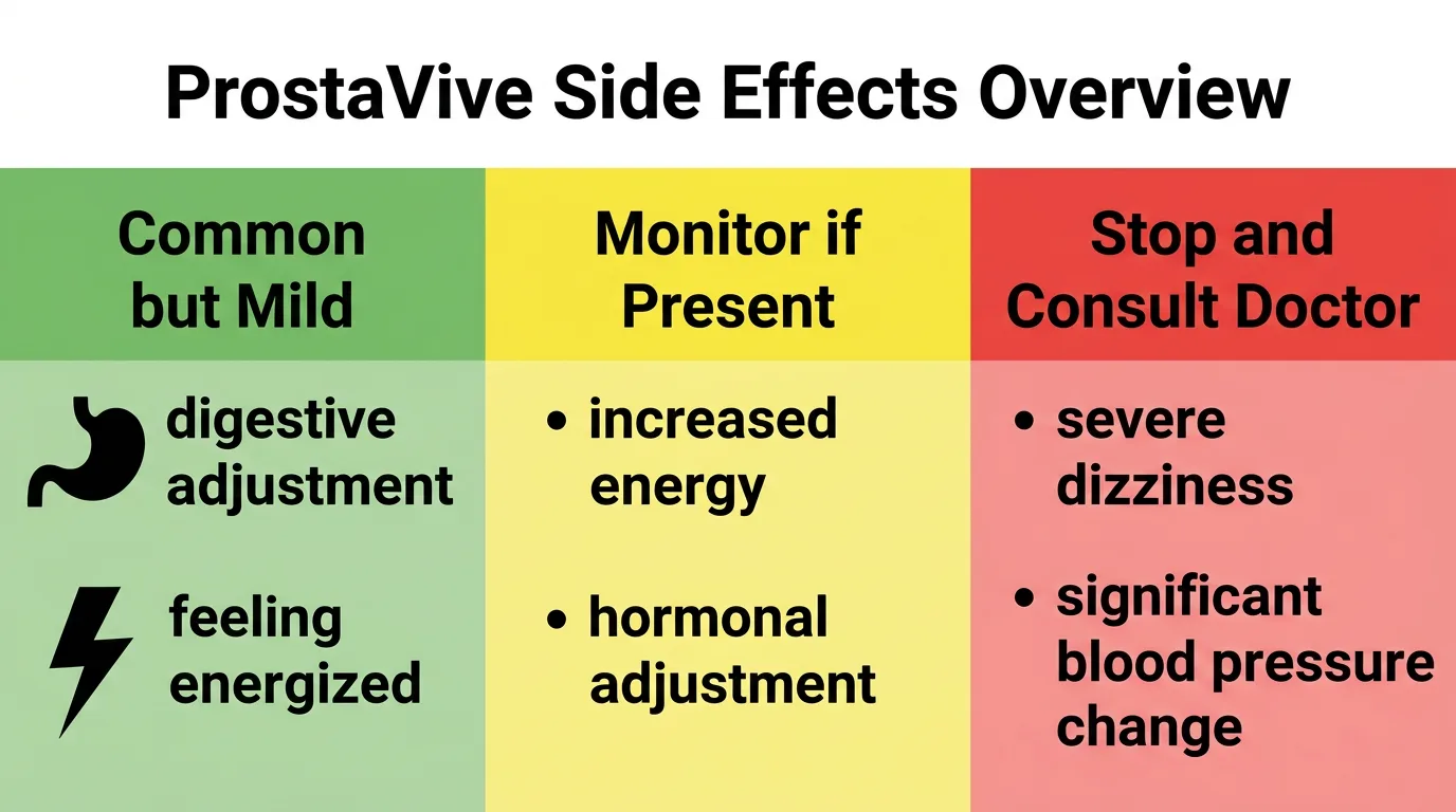 ProstaVive side effects overview diagram showing mild temporary effects and frequency WikiHow educational