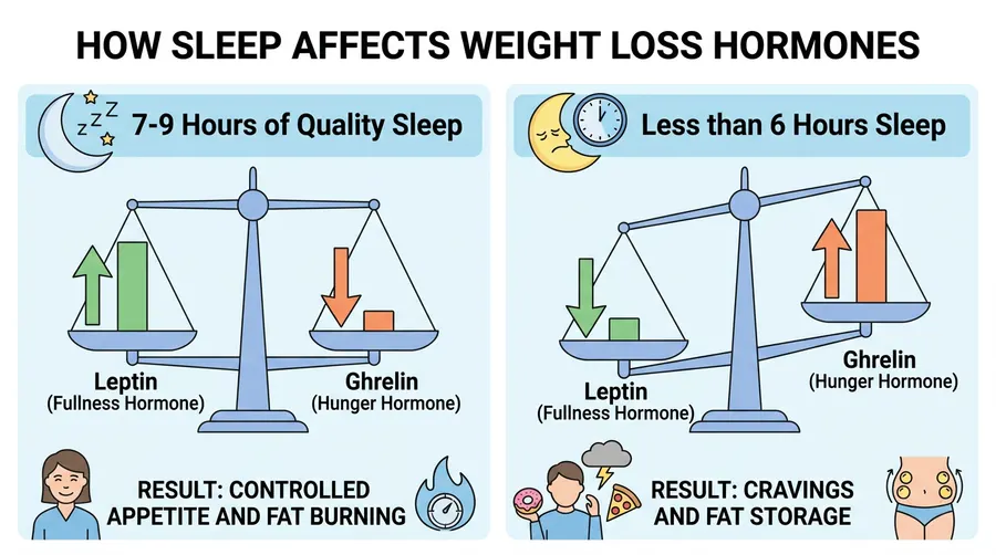 How sleep affects weight loss hormones — leptin vs ghrelin balance for 7-9 hours vs under 6 hours: the science of overnight fat burning